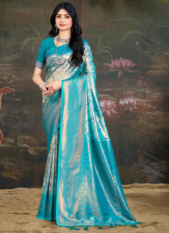 Kanjivaram Silk Blue Traditional Wear Weaving Saree